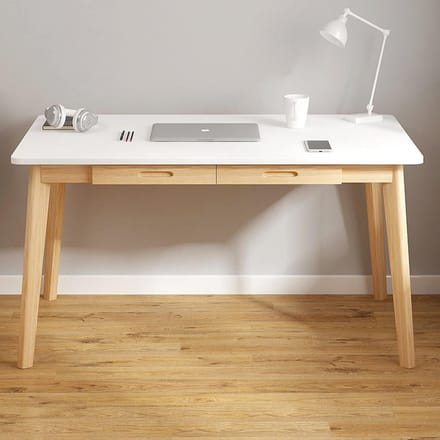 Novihome DeskMaster 47 – Modern Desk with 2 Drawers and Solid Wood Legs, Compact Desk for Home Work and Study, White – Novihome