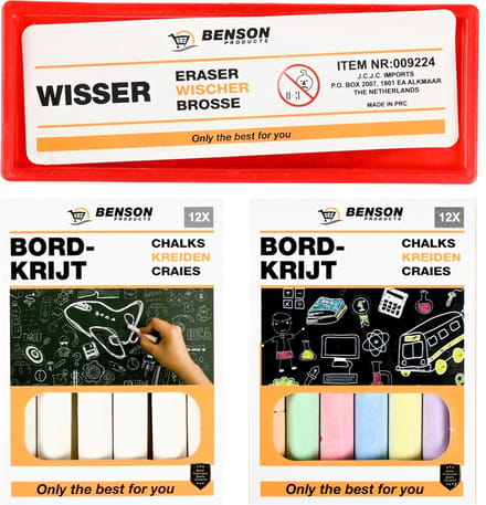 Benson Bordkrijtset - met Wisser - Kleurenmix