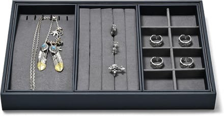 Sieraden Trays - Opbergbakjes - Sieraden Sorteren - Stapelbaar 4+1 - 35x24x3 cm - Grijsblauw