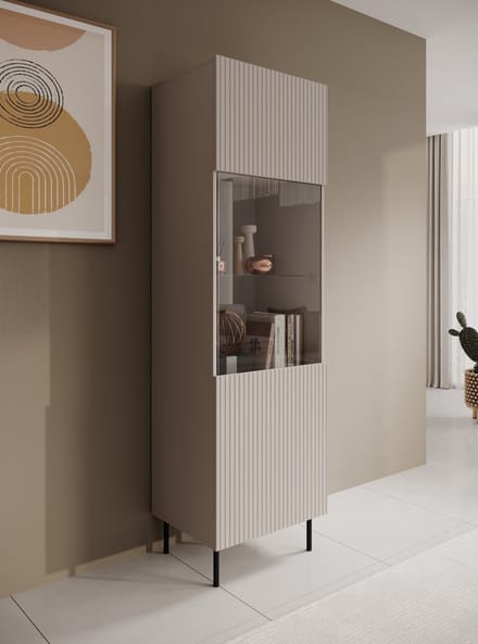 Meubella - Vitrinekast Alex - Beige - 55 cm
