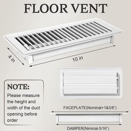 Set van 2 Vloerventilatieroosters Metaal Wit 10,2 x 25,4 cm
