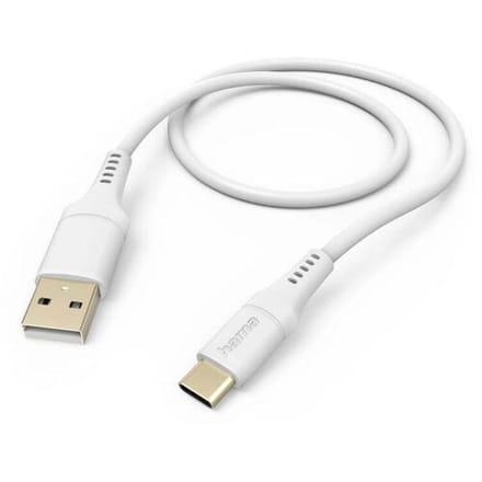 Hama Silicone USB-A naar USB-C Kabel - Oplaadkabel geschikt voor Samsung / Android - 3A USB 2.0 - 480Mbps - 150cm - Wit