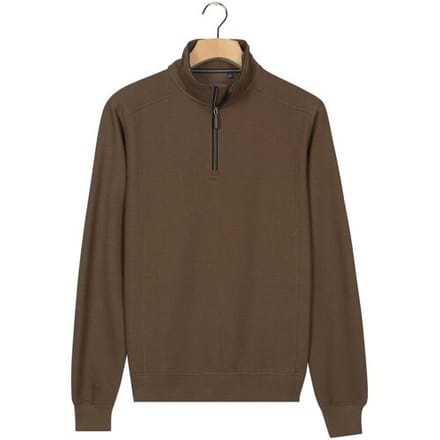 Baileys Trui Sweat Half Zip Hi-Low Structure Uni Color Donker Taupe / male