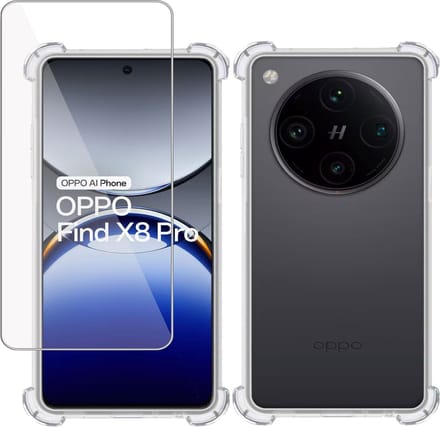 Hoesje + Screenprotector geschikt voor OPPO Find X8 – Tempered Glass - Extreme Shock Case Transparant