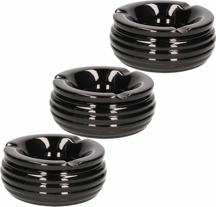 Bookwill Terrasasbak met deksel - 3x - 15(d) x 9.5(h) cm - zwart - keramiek - stormasbak