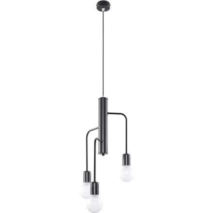 Kroonluchter DUOMO 3M met 3 open fittingen, compact - Sollux Lighting - IP20 - Zwart staal behuizing - 25 x 25 x 100 cm - 3 x E27 LED, exclusief lichtbron - 3 x 15 W - Industriële kroonluchter voor eetkamer, woonkamer en slaapkamer