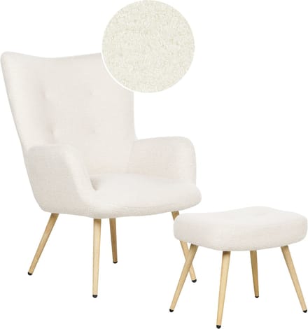 VEJLE II- Fauteuil met hocker - Wit - Gebroken wit
