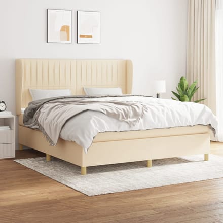 vidaXL - Boxspring - met - matras - stof - crèmekleurig - 160x200 - cm