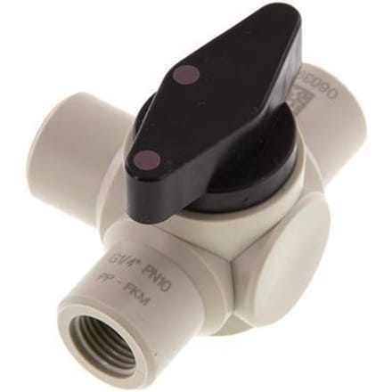 PP 3-weg Kogelkraan G 1/4'' FKM Vacuüm