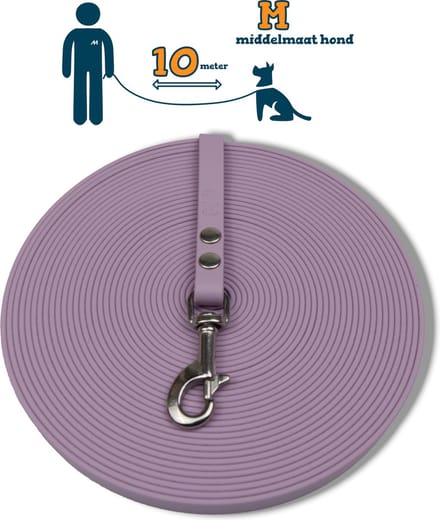 Miqdi BioThane® Sleeplijn 10 meter – zonder handvat – M (13 mm) – lila – waterdicht & sterk