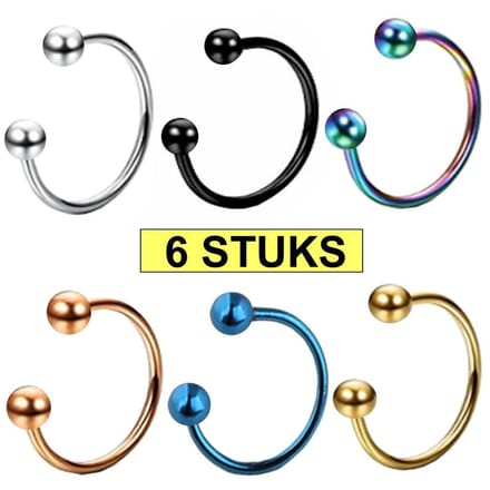 Fako Bijoux® - Circular Barbell Piercing - Hoefijzer - 8mm - Set - 6 Stuks