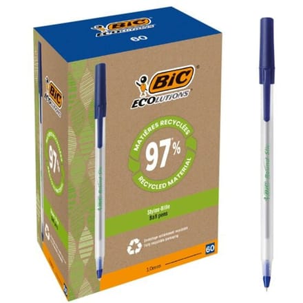 Balpen met dop BIC® ECOlutions® Round Stic®, 0,4 mm, gerecycleerd, blauw, 60 stuks