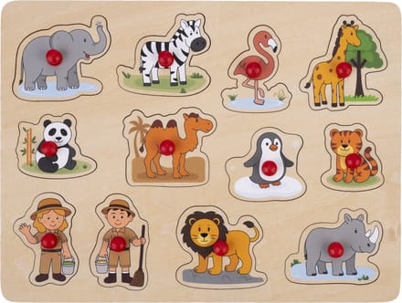 Knop puzzel “Dierentuin” klein – 12 stukjes – Houten kinder puzzel met grote knoppen – Engelhart