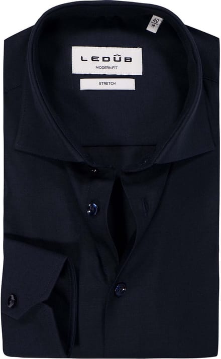 Ledub modern fit overhemd - popeline - donkerblauw - Strijkvriendelijk - Boordmaat: 48