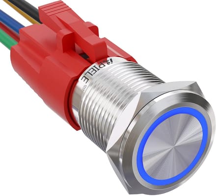 Drukschakelaar 16mm met vergrendeling en LED-ringverlichting - Waterdicht, geschikt voor auto, camper, vrachtwagen, boot