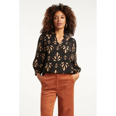 Smashed Lemon Ornament geprint top in zwart en camel |