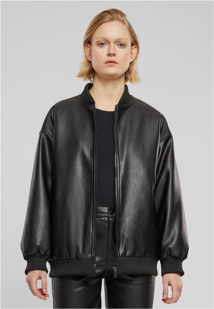 Urban Classics - Synthetic Leather Bomber jacket - M - Zwart