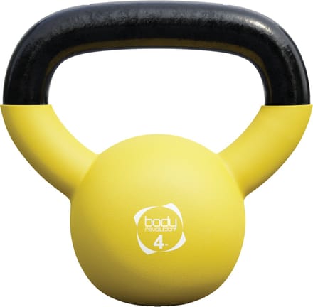 Neopreen kettlebell - geel - 4 kg - platte antikantelonderkant