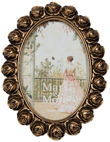 Fotolijst ovaal rozen hars goud 15x2,3x20cm