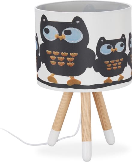relaxdays kinderlamp uil - tafellamp hout - E14 fitting - nachtlampje kinderkamer