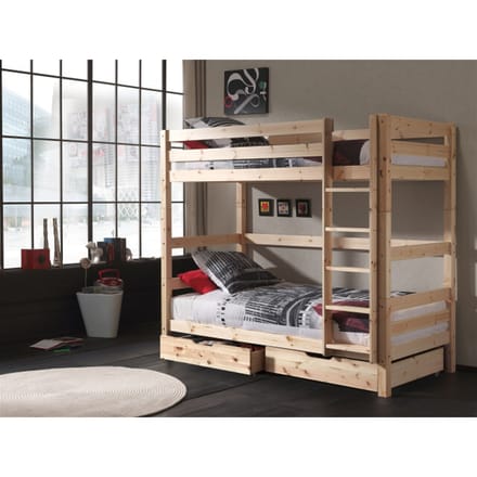 LUCEVI - Pino Stapelbed H180CM + 2 Lades + Ladder - Bruin - 90x200 cm