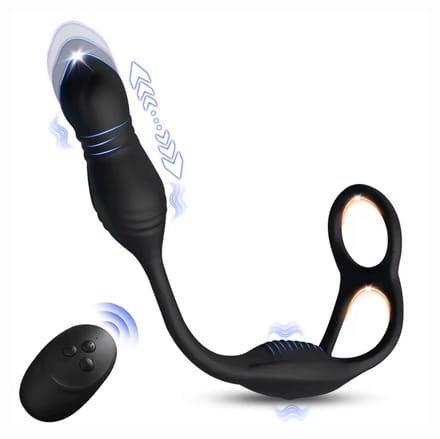 Anale Vibrator met Cockring - Stoten - Telescoop - Heren - Penisring - Buttplug