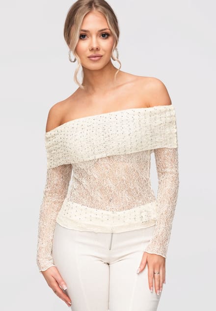 OMBRE Blouse - Slim Fit - Lange Mouw - Geen Sluiting Ecru S/M
