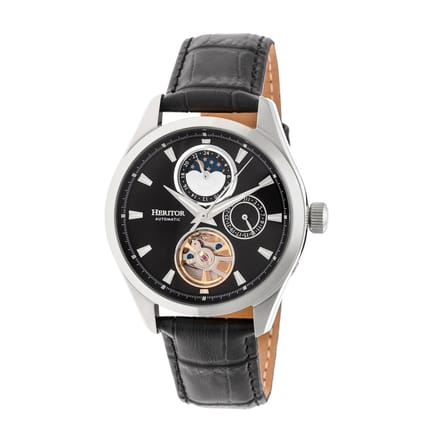 Heritor Automatic Sebastian Semi-Skeleton Horloge met Leren Band - Zilver/Zwart