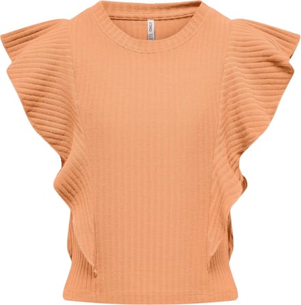 ONLY KOGNELLA S/L SHORT RUFFLE TOP JRS Meisjes T-shirt - Orange Chiffon - Maat 146/152