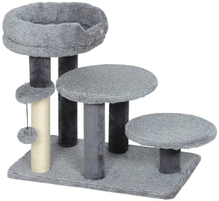 Wishdor - Kattenkrabpaal - pluche - met huisje - grijs