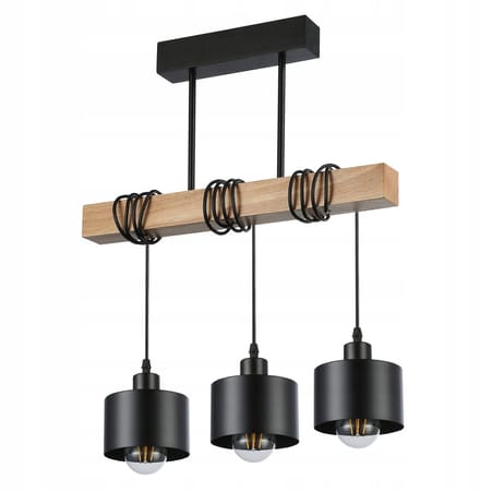 Hanglamp Loft Hout Eiken 3x E27 Zwart LED