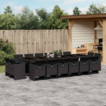 vidaXL - 17-delige - Tuinset - met - kussens - poly - rattan - zwart