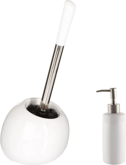 5Five - WC-/toiletborstel in houder - wit/rvs - Zeeppompje 400 ml