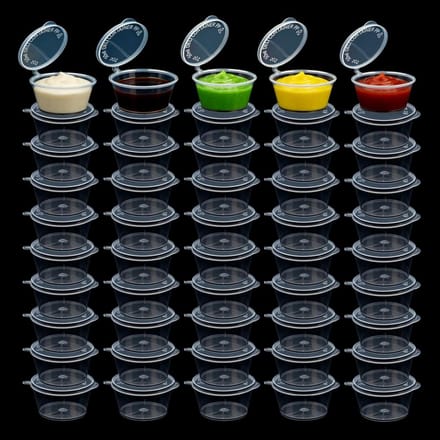 50 Stuks Kleine Plastic Containers met Deksel 50ml – Ideaal voor Sauzen, Dips en Porties