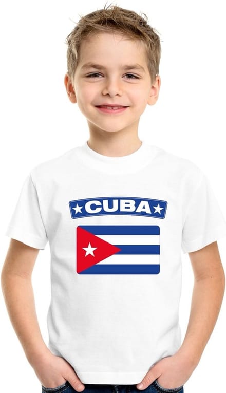 Cuba t-shirt met Cubaanse vlag wit kinderen 122/128