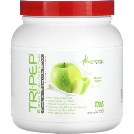 Metabolic Nutrition, Tri-Pep, Acides Aminés à Chaîne Ramifiée, Pomme Verte, 14.1 oz (400g)