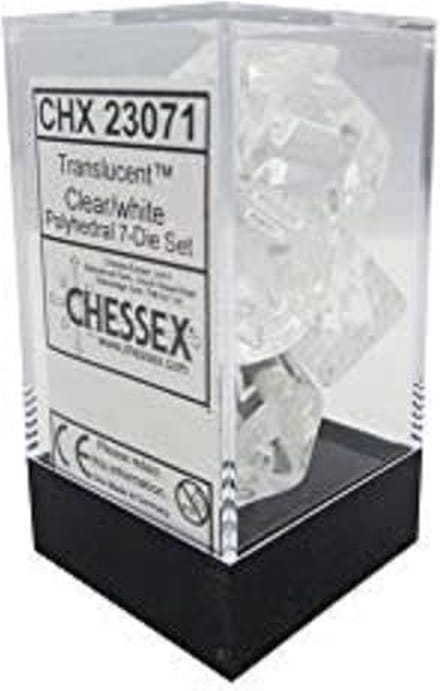 Translucent Clear/white Polyhedral 7 die Set