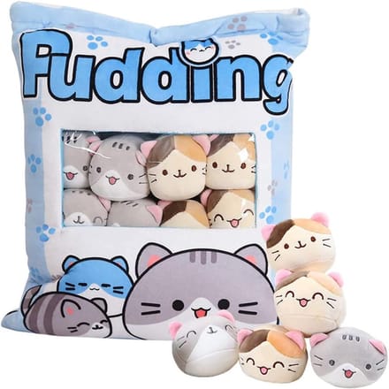Klikkopers® - Kawaii kussen Met 8 Katjes - Squish Knuffel - Kat Squishy - Kawaii knuffel - Kawaii Kat Knuffel - 50CM