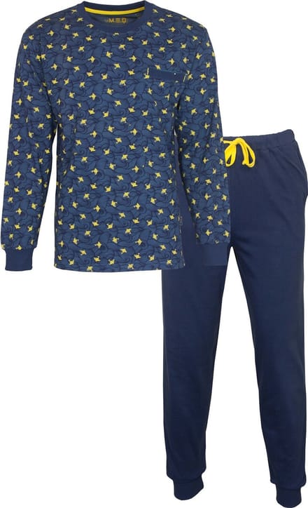 MEQ Heren Pyjama - Pyjama Set - 100% Gekamde Katoen - Donkerblauw - Maat L