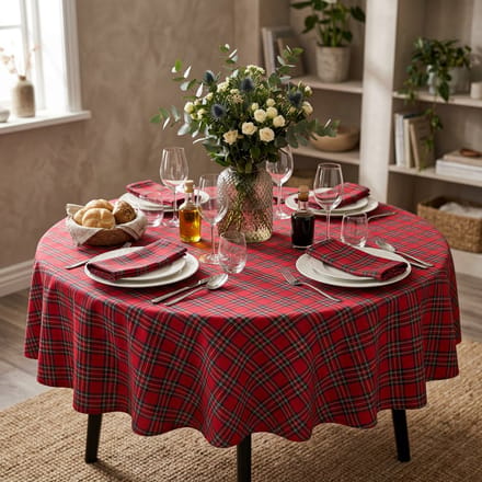 Rond Kerst Tafelkleed Rood Geruit 160 cm rond - Windsor Tartan – Engelse Landhuis Sfeer – Strijkvrij