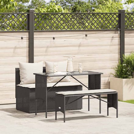 vidaXL - 3-delige - Tuinset - met - kussens - poly - rattan - zwart