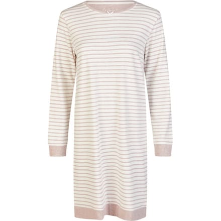 By Louise Dames Nachthemd Interlock Lange Mouw Wit/Roze Gestreept - Maat S