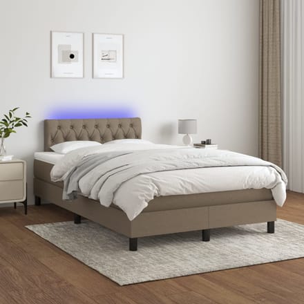 vidaXL - Boxspring - met - matras - en - LED - stof - taupe - 120x200 - cm
