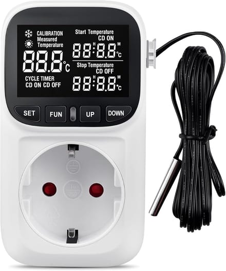Digitale Temperatuurregelaar - Thermostaat Sensor - Temperatuur Beheersen - Verwarmen Koelen - 4.3 x 3.5 cm - Wit