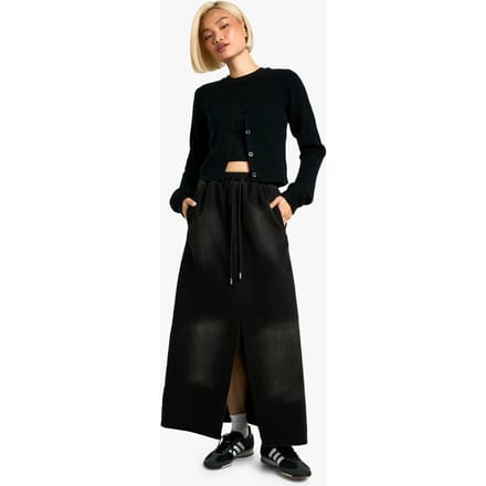 boohoo Dames Gewassen Zwarte Maxi-Rok met Elastische Tailleband | Washed Black | Maat: 36