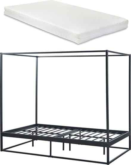 Hemelbed Kristianstad met bedbodem en matras 120x200 cm zwart