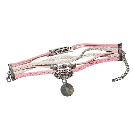 Fako Bijoux® - Multi Armband - Dream Hartjes Munt - Roze/Wit