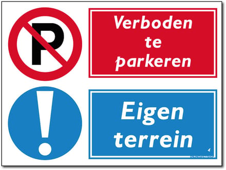 Parkeerverbod / eigen terrein combinatiebord - Aluminium - 30 x 40 cm - Weerbestendig
