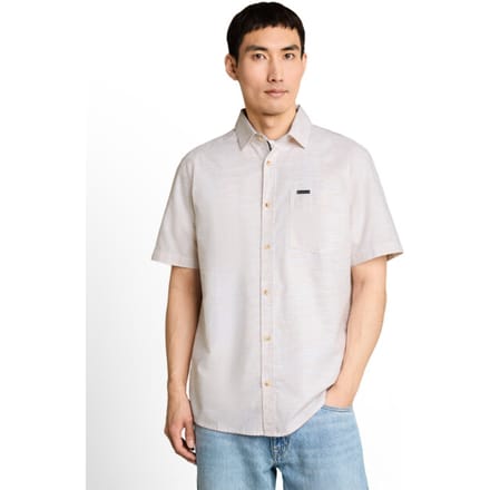 Tom Tailor - Regular fit katoenen overhemd met korte mouwen - Maat M - beige irregular structure