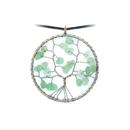 Levensboom hanger - groene aventurijn edelsteen - incl. zwarte ketting